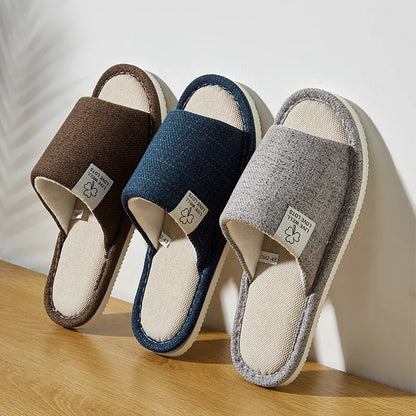 Linen Home Slippers – Breathable Open-Toe Comfort for Men & Women