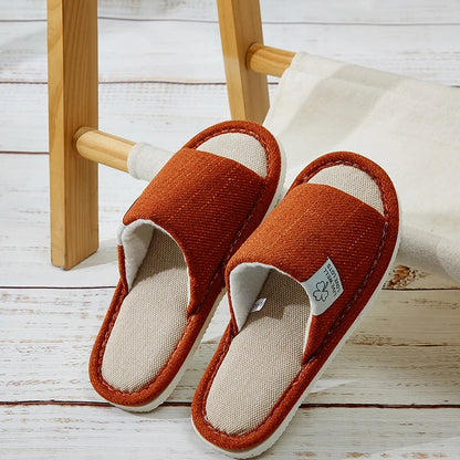 Linen Home Slippers – Breathable Open-Toe Comfort for Men & Women