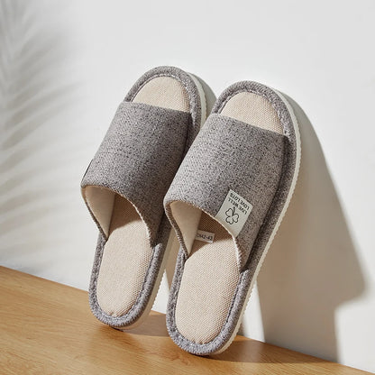 Linen Home Slippers – Breathable Open-Toe Comfort for Men & Women