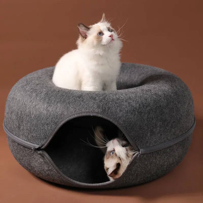 Plush 2-in-1 Donut Cat Tunnel Bed
