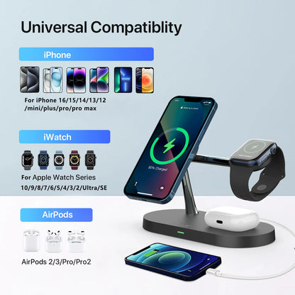 3-in-1 Wireless Charging Stand – Fast Charger for iPhone, Watch & AirPods